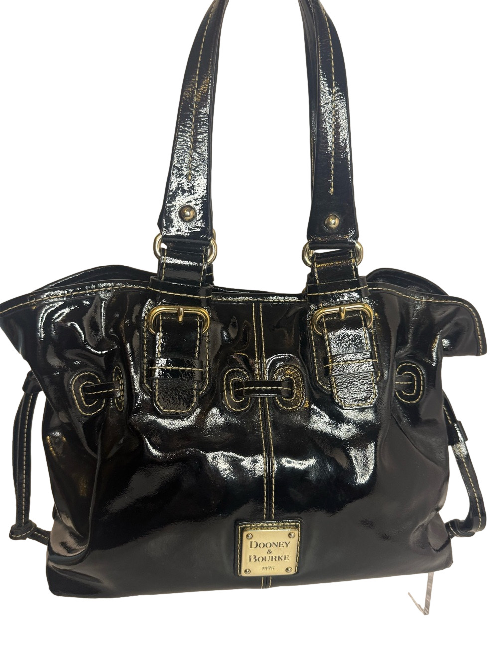 #371 Dooney & Bourke Vintage Y2K Medium Chiara Black Patent Leather Tote Bag
